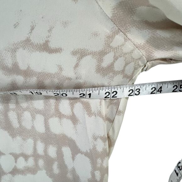 Cynthia Rowley Blouse Womens L Cream Abstract 3/4 Peasant Hi Low Popover Top - Picture 5 of 11